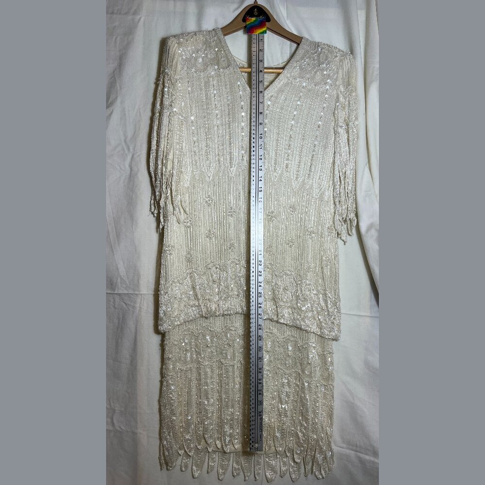 Warm White Beaded/Sequined '30's style low-waisted cocktail dress